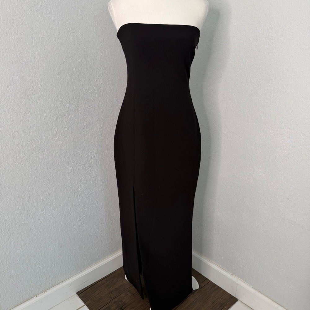 LIKELY‎ Black Strapless Maxi Dress Front Slit Column Gown Size 4